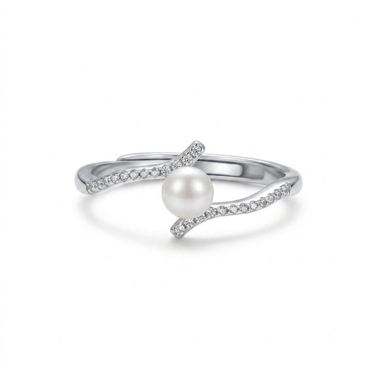 Silver Pearl Adjustable Ring in 925 Sterling Silver