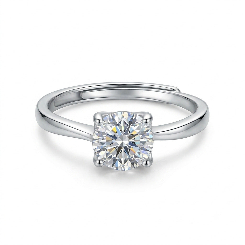 Silver Solitaire  Adjustable Ring in 925 Sterling Silver