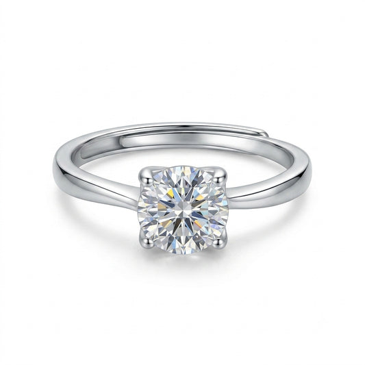 Silver Solitaire  Adjustable Ring in 925 Sterling Silver