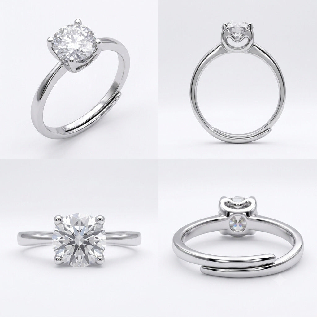 Silver Solitaire  Adjustable Ring in 925 Sterling Silver