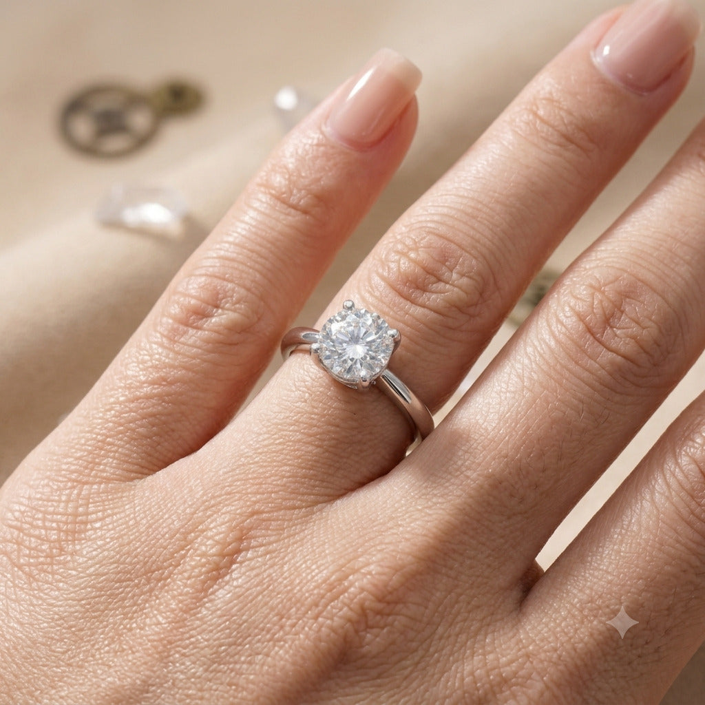 Silver Solitaire  Adjustable Ring in 925 Sterling Silver