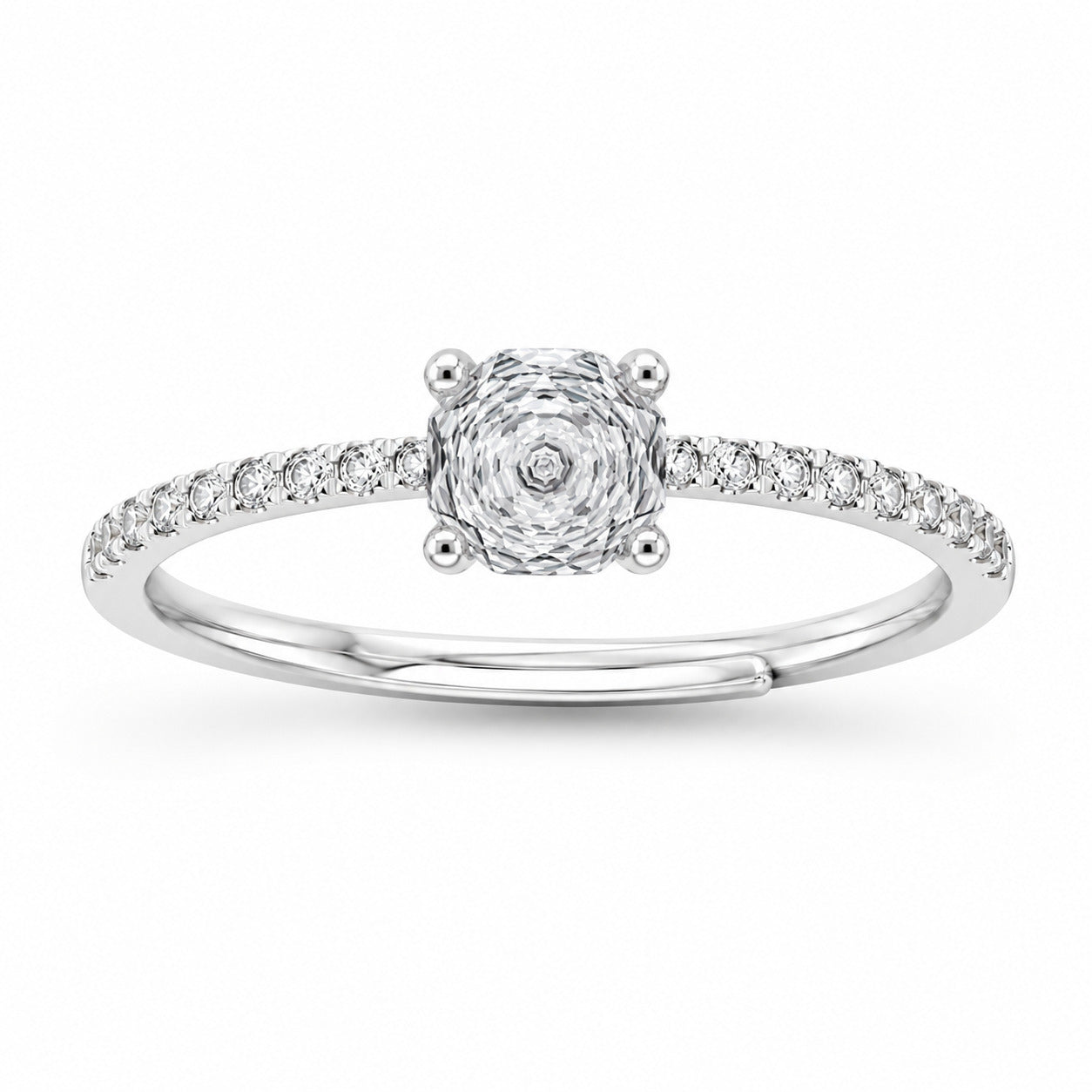 Silver Solitaire Adjustable Ring in 925 Sterling Silver