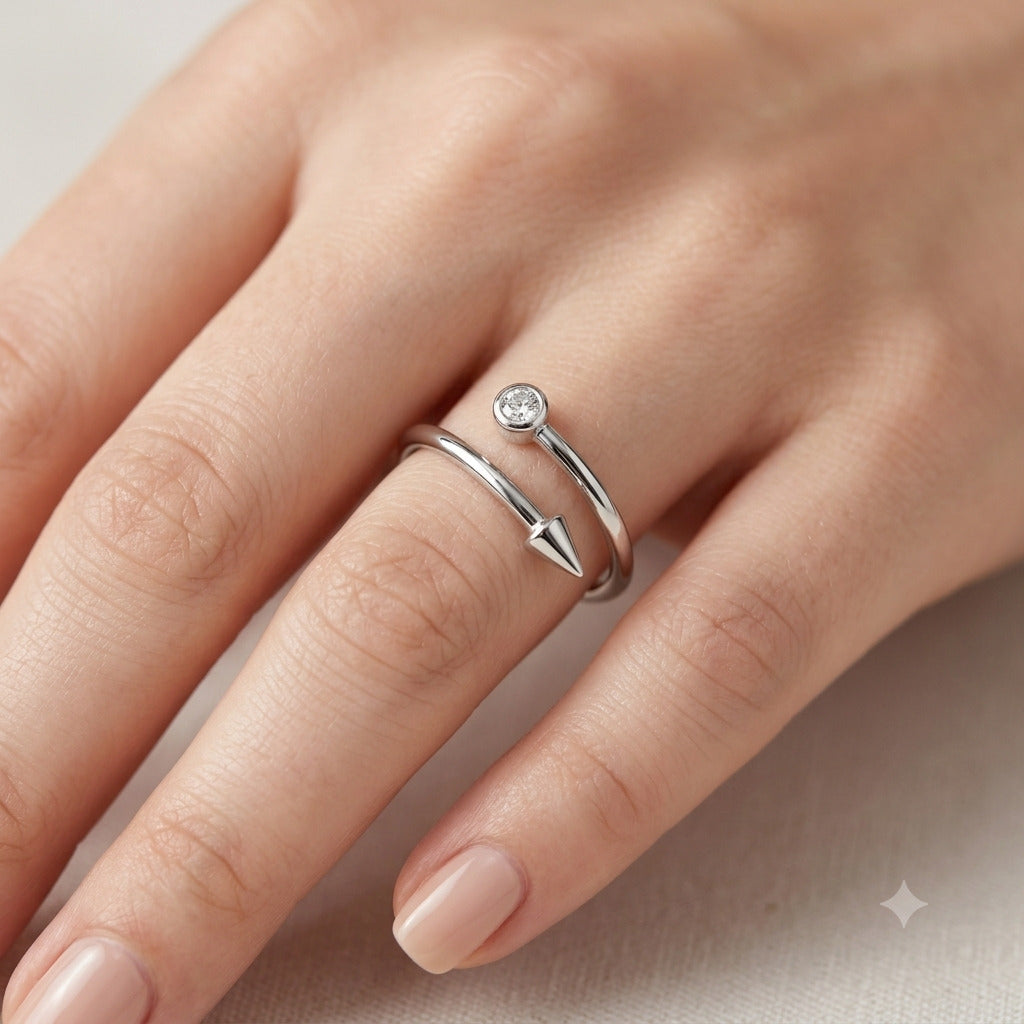 Silver Dot & Arrow  Adjustable Ring in 925 Sterling Silver