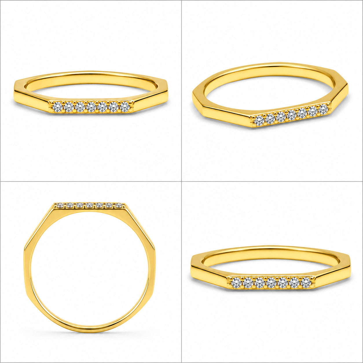Minimal Hexagon Gold Rings in 925 Sterling Silver