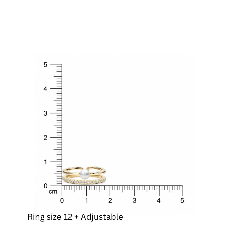 Gold 2 Lines Pearl & CZ Adjustable Ring