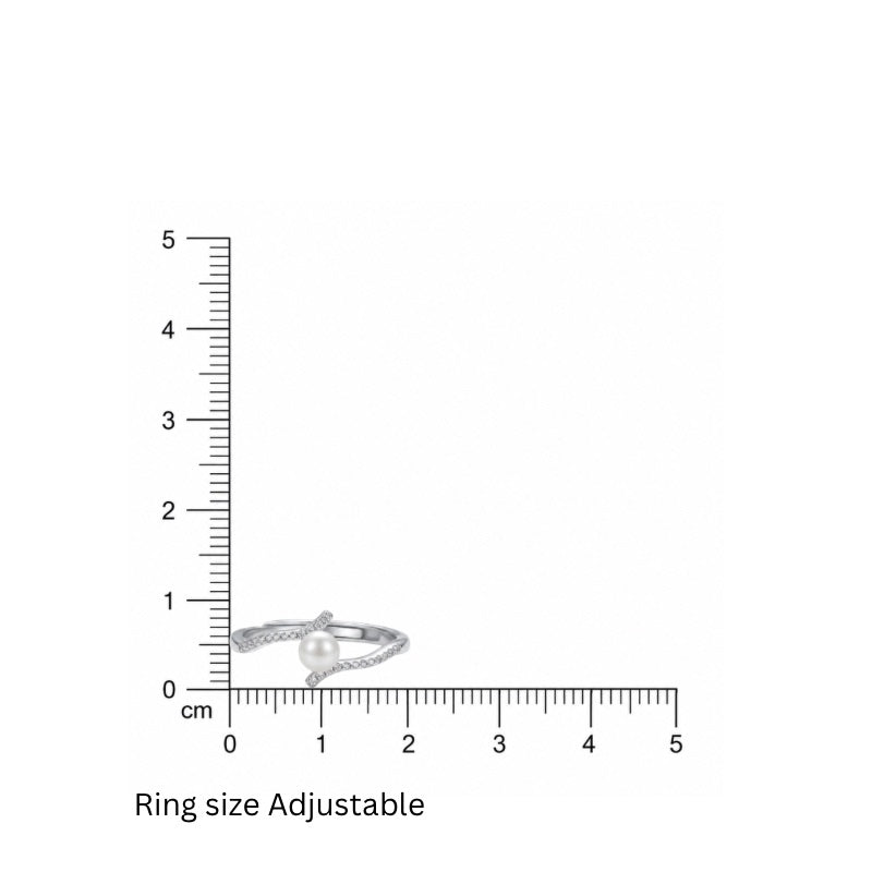 Silver Pearl Adjustable Ring in 925 Sterling Silver