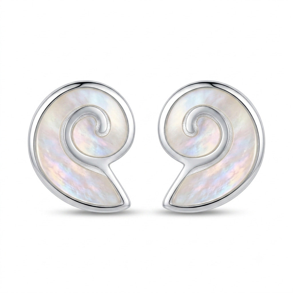 Mother of Pearl Nautilus Stud Earrings in 925 Sterling Silver