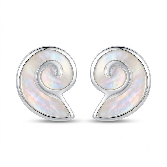 Mother of Pearl Nautilus Stud Earrings in 925 Sterling Silver