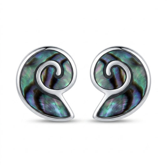 Abalone Shell Nautilus Stud Earrings in 925 Sterling Silver