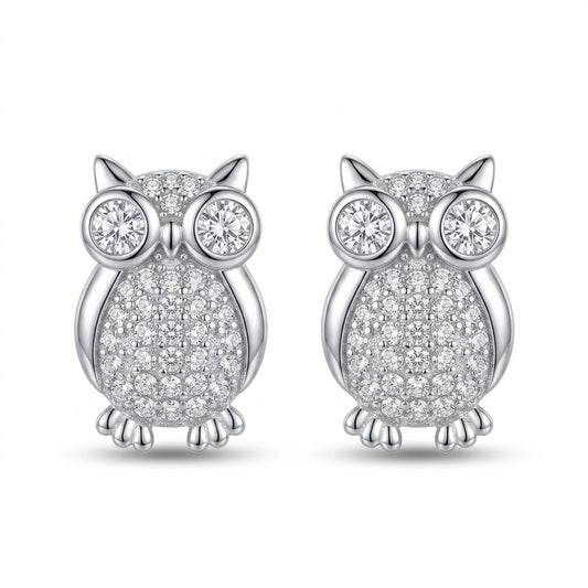 Owl CZ Stud Earrings in 925 Sterling Silver