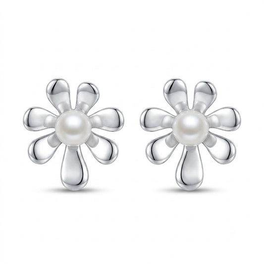 Pearl Flower Stud Earrings in 925 Sterling Silver