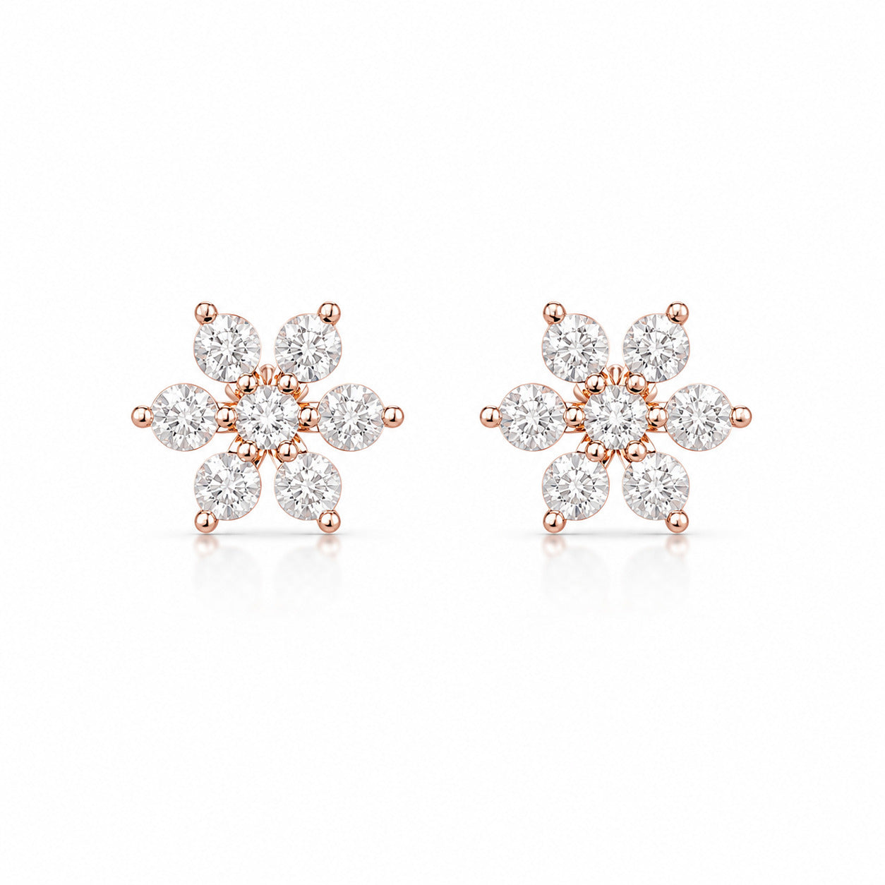 Floral CZ Stud Earrings in 925 Sterling Silver (Rose Gold Plated)
