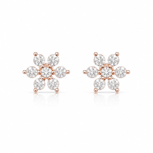 Floral CZ Stud Earrings in 925 Sterling Silver (Rose Gold Plated)