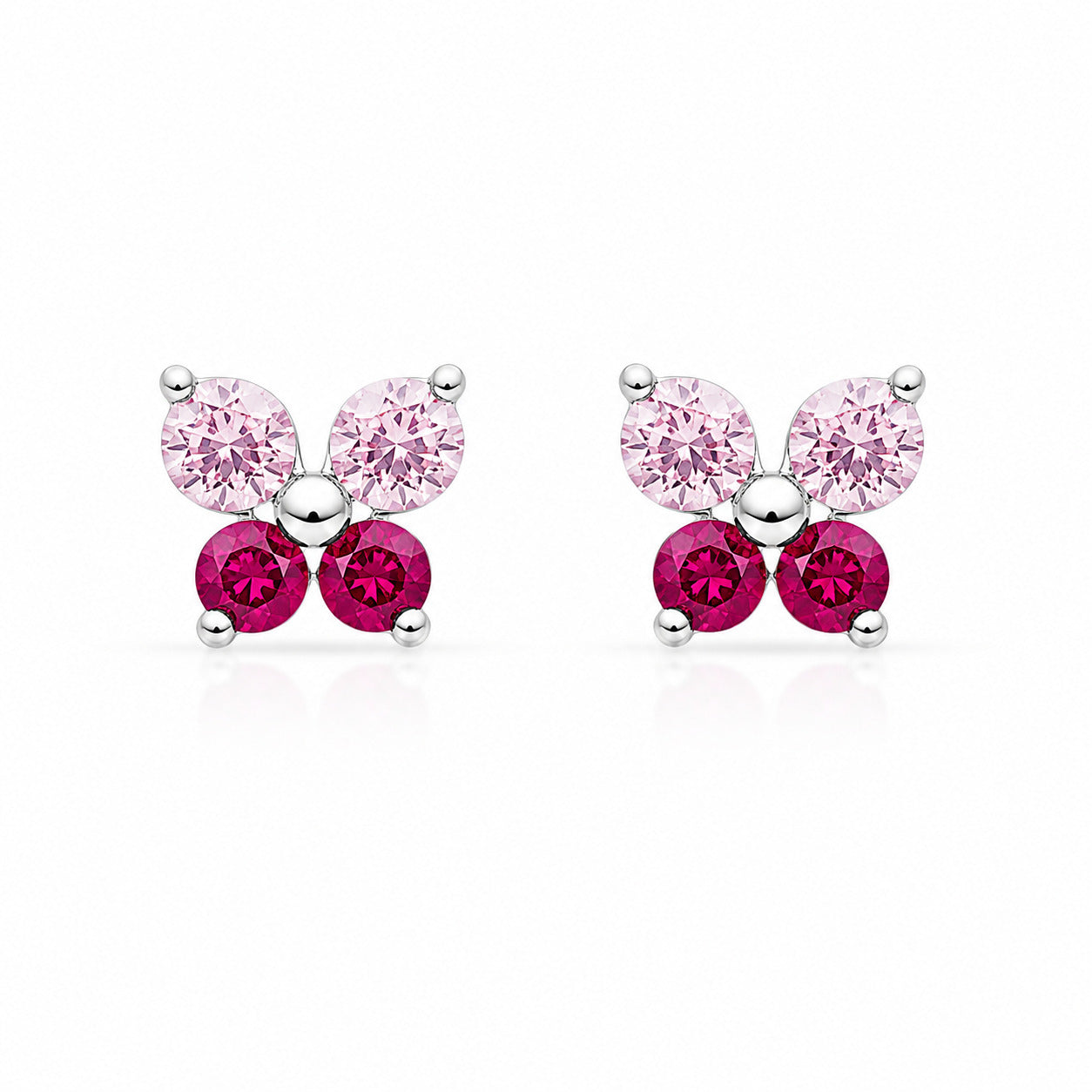 Pink Butterfly Stud Earrings in 925 Sterling Silver