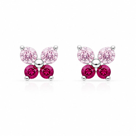 Pink Butterfly Stud Earrings in 925 Sterling Silver