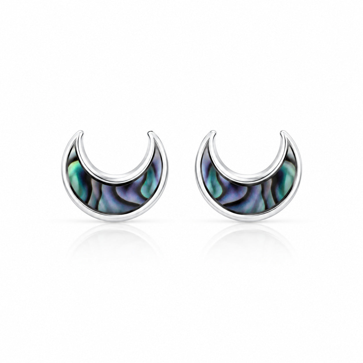 Abalone Crescent Moon Stud Earrings in 925 Sterling Silver