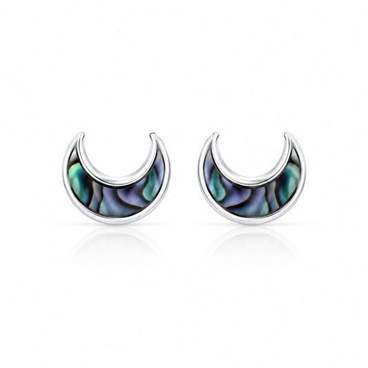 Abalone Crescent Moon Stud Earrings in 925 Sterling Silver