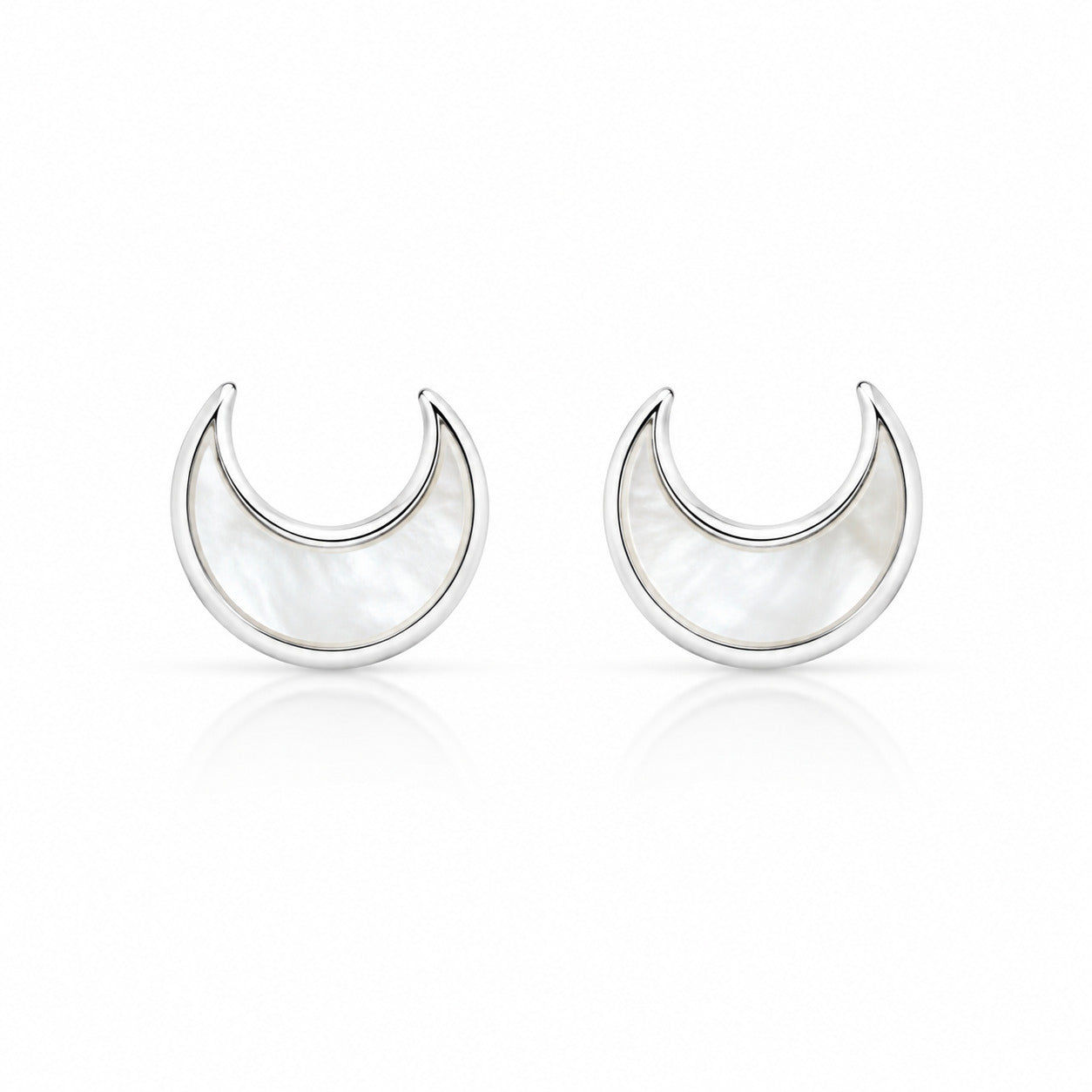 Crescent Moon Mother of Pearl Stud Earrings in 925 Sterling Silver