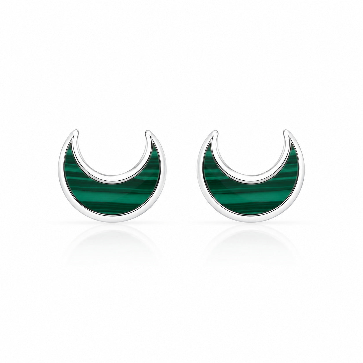 Malachite Crescent Moon Stud Earrings in 925 Sterling Silver