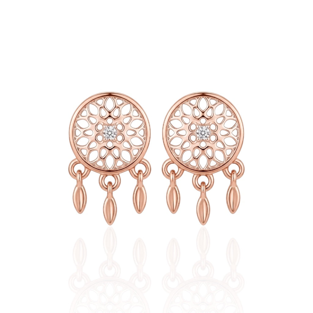 Rose Gold Dreamcatcher Stud Earrings in 925 Sterling Silver