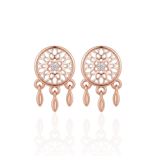 Rose Gold Dreamcatcher Stud Earrings in 925 Sterling Silver