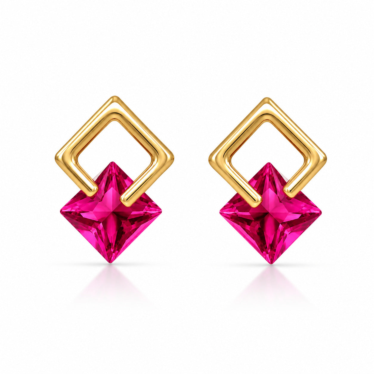 Pink Geometric Stud Earrings in 925 Sterling Silver (Gold Plated)