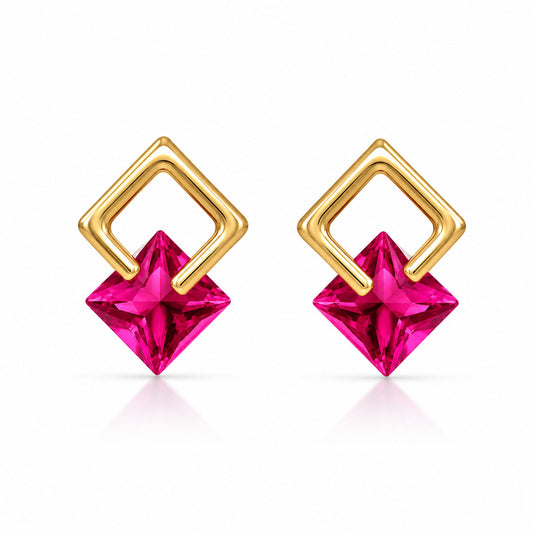 Pink Geometric Stud Earrings in 925 Sterling Silver (Gold Plated)