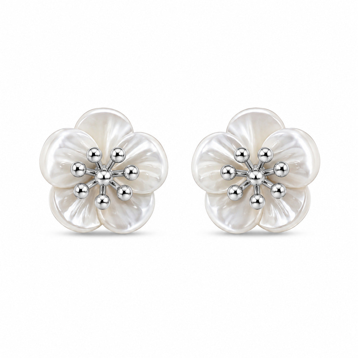 Mother of Pearl Blossom Stud Earrings in 925 Sterling Silver