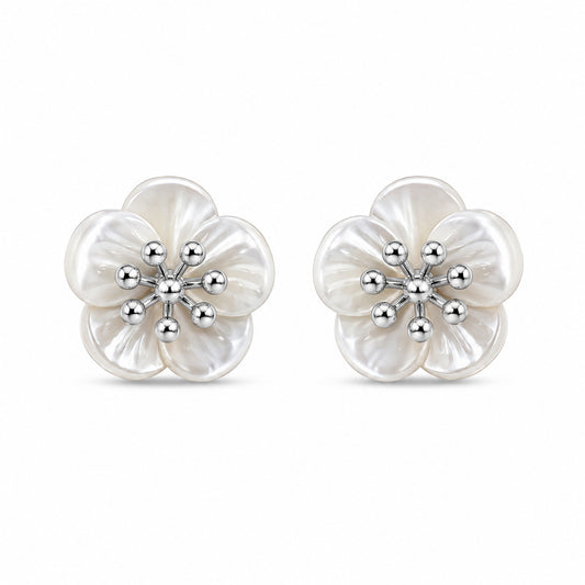 Mother of Pearl Blossom Stud Earrings in 925 Sterling Silver