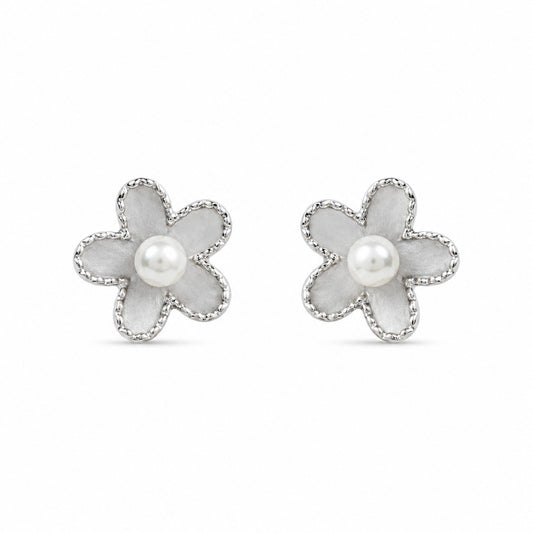 Pearl Flower Stud Earrings in 925 Sterling Silver