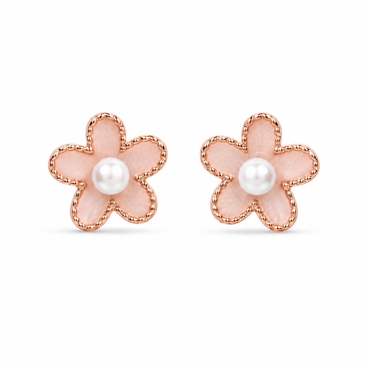 Pearl Flower Stud Earrings in 925 Sterling Silver (Rose Gold Plated)