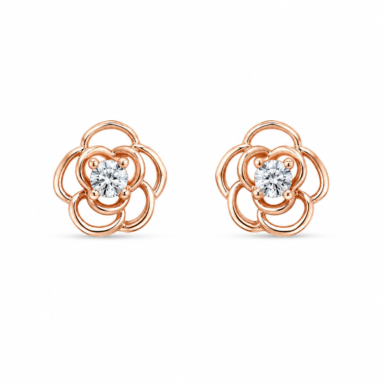 Rose Bloom CZ Stud Earrings in 925 Sterling Silver (Rose Gold Plated)