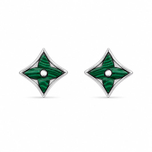 Malachite Star Stud Earrings in 925 Sterling Silver