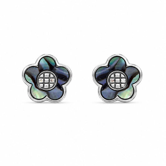 Abalone Flower Stud Earrings in 925 Sterling Silver