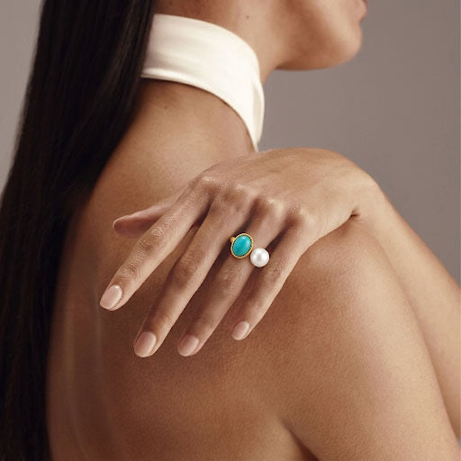 Gold Pearls and Turquoise Ring