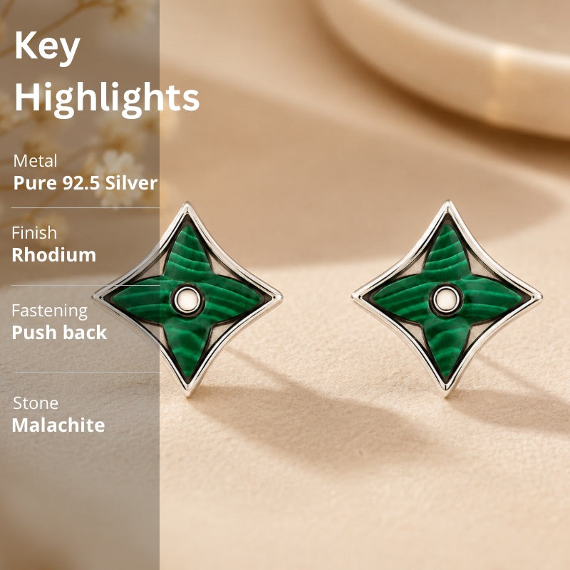Malachite Star Stud Earrings in 925 Sterling Silver