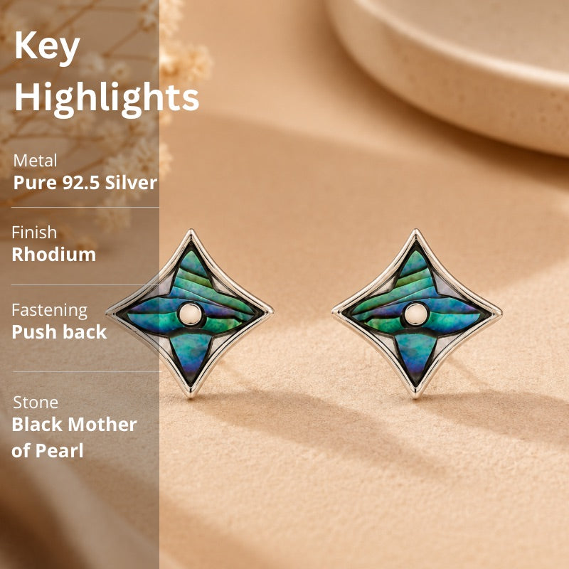 Abalone Shell Star Stud Earrings in 925 Sterling Silver