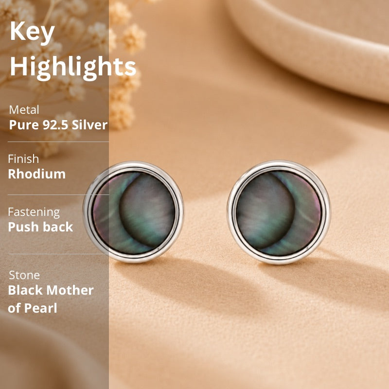 Abalone Shell Round Stud Earrings in 925 Sterling Silver