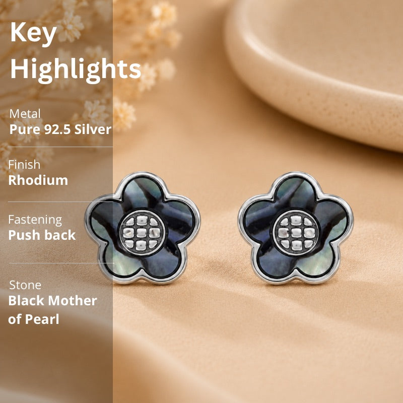 Abalone Flower Stud Earrings in 925 Sterling Silver