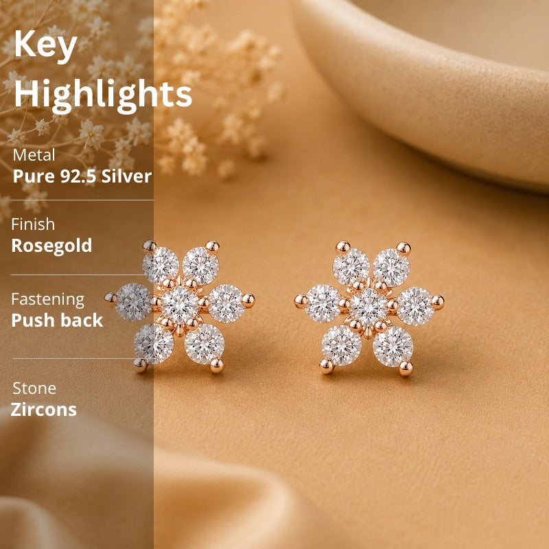 Floral CZ Stud Earrings in 925 Sterling Silver (Rose Gold Plated)