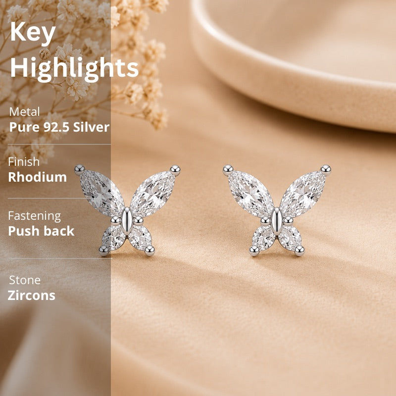 Butterfly CZ Stud Earrings in 925 Sterling Silver