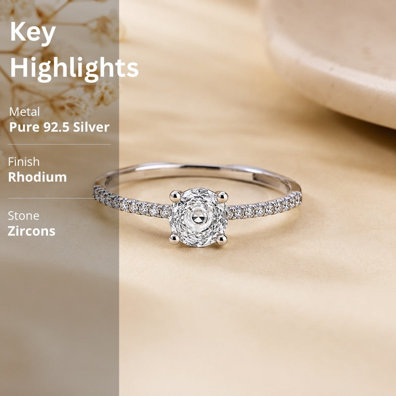 Silver Solitaire Adjustable Ring in 925 Sterling Silver