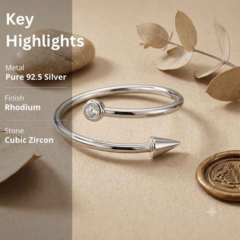 Silver Dot & Arrow  Adjustable Ring in 925 Sterling Silver