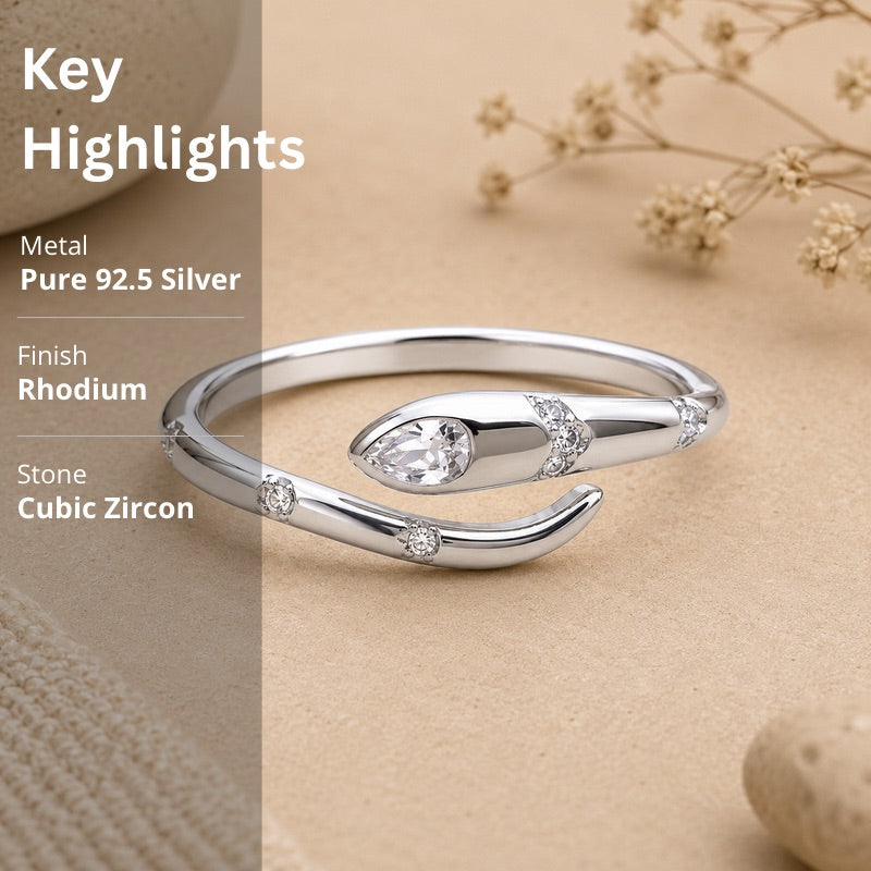 Silver Snake Ring in 925 Sterling Silver