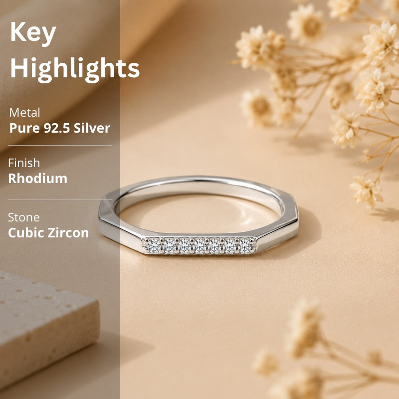 Minimal Hexagon Silver Rings in 925 Sterling Silver
