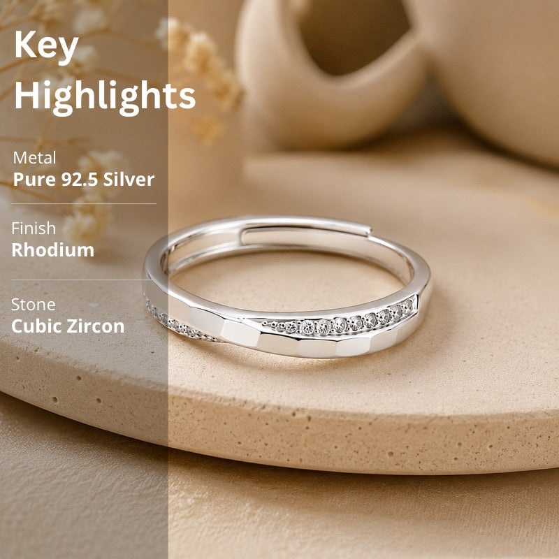 Minimal Silver CZ Adjustable Ring