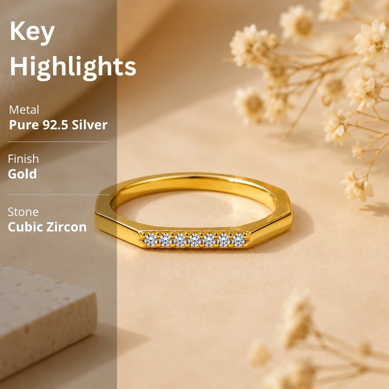 Minimal Hexagon Gold Rings in 925 Sterling Silver
