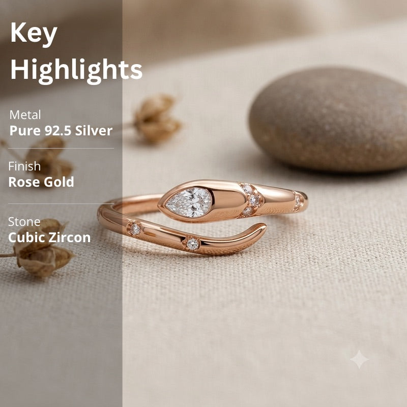 Rose Gold Snake Ring in 925 Sterling Silver