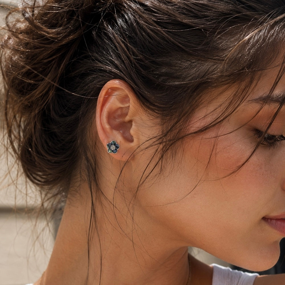 Abalone Flower Stud Earrings in 925 Sterling Silver