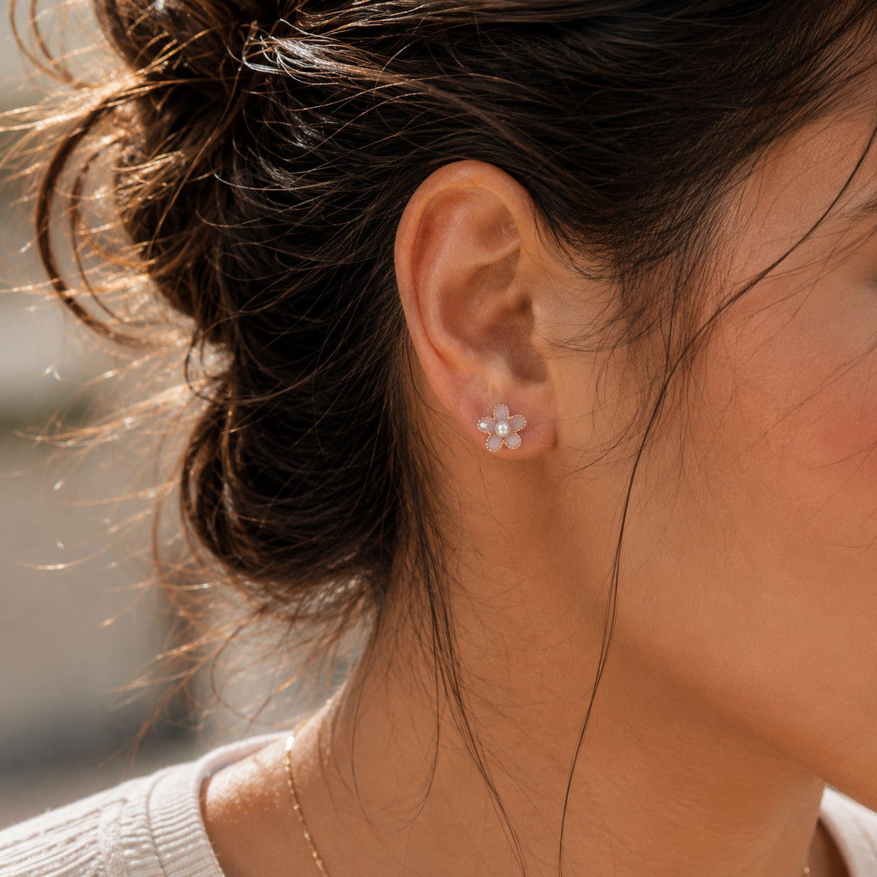 Pearl Flower Stud Earrings in 925 Sterling Silver (Rose Gold Plated)